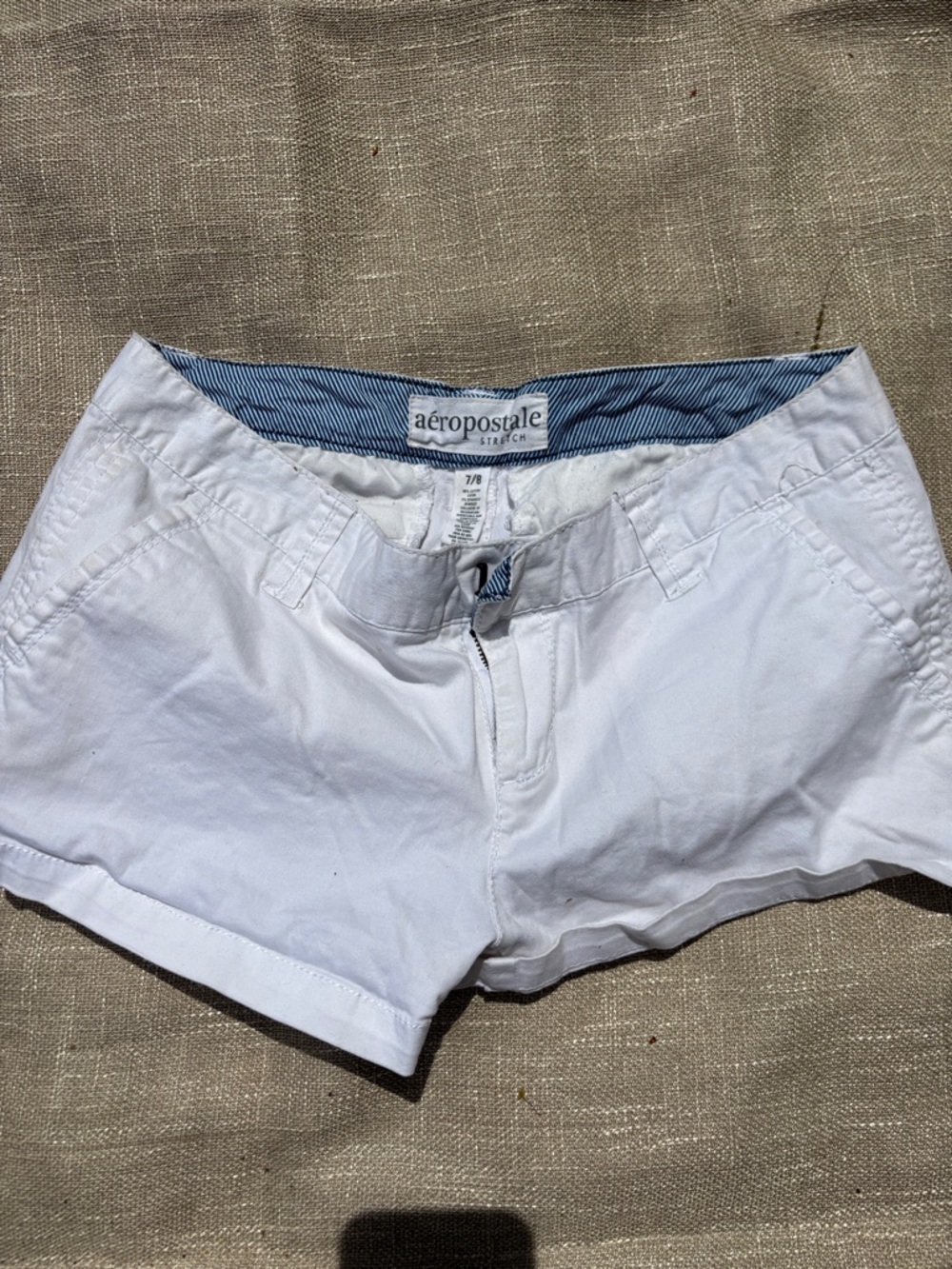Aeropostale White Women's Cotton Shorts with Blue Lined Waistband